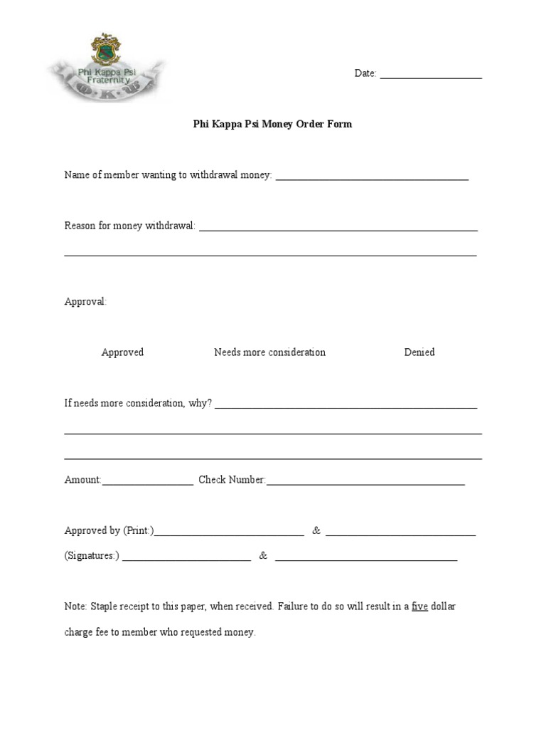 Phi Kappa Psi Money Order Request Form | PDF | Finance & Money Management