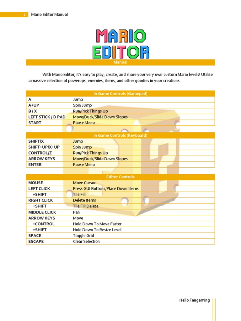 Mario Editor User Manual | PDF | Mario | Menu (Computing)