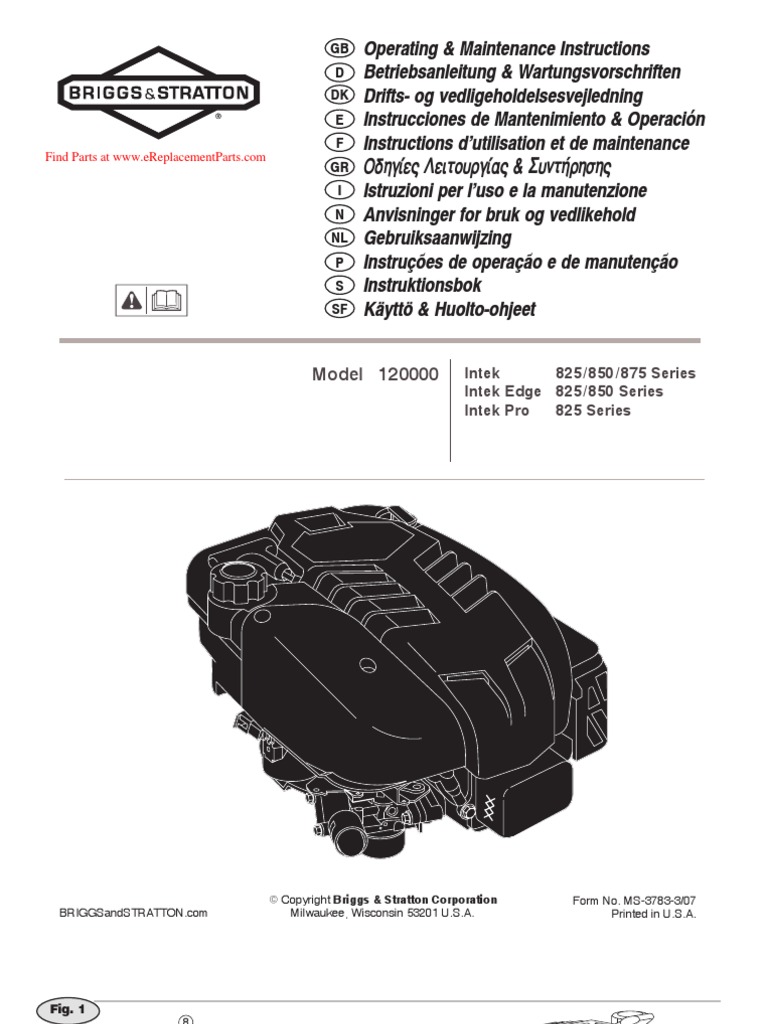 Briggs and Stratton Operating Manual Small Engines | Gasoline | Motor Oil