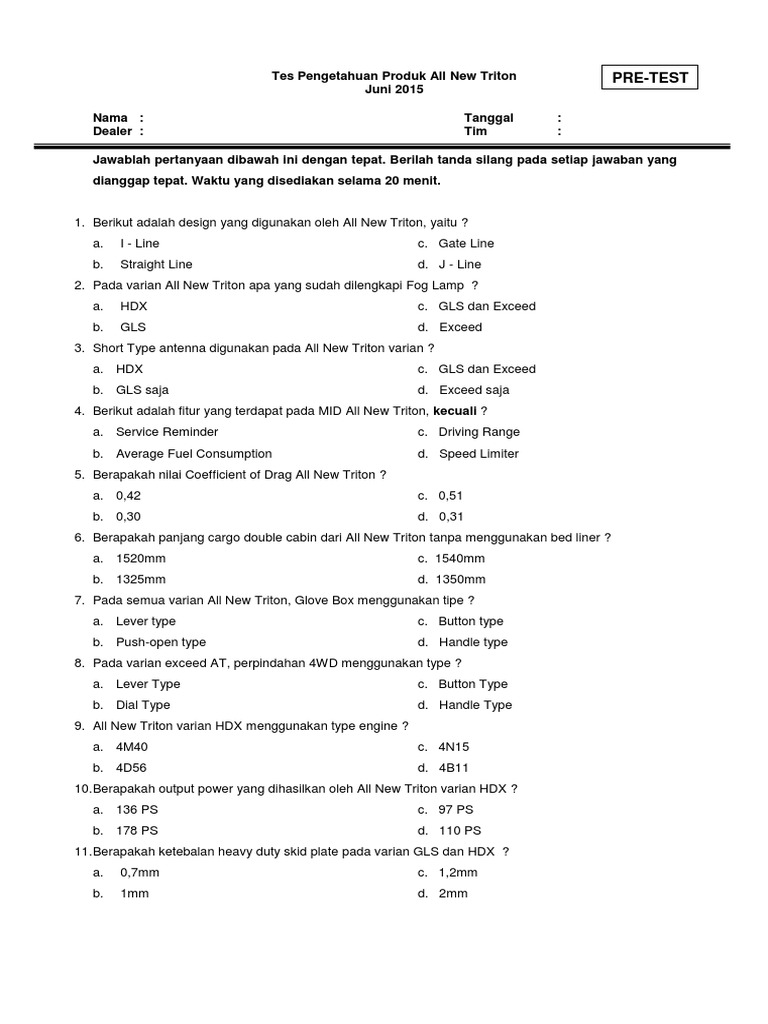 Pre Test | PDF