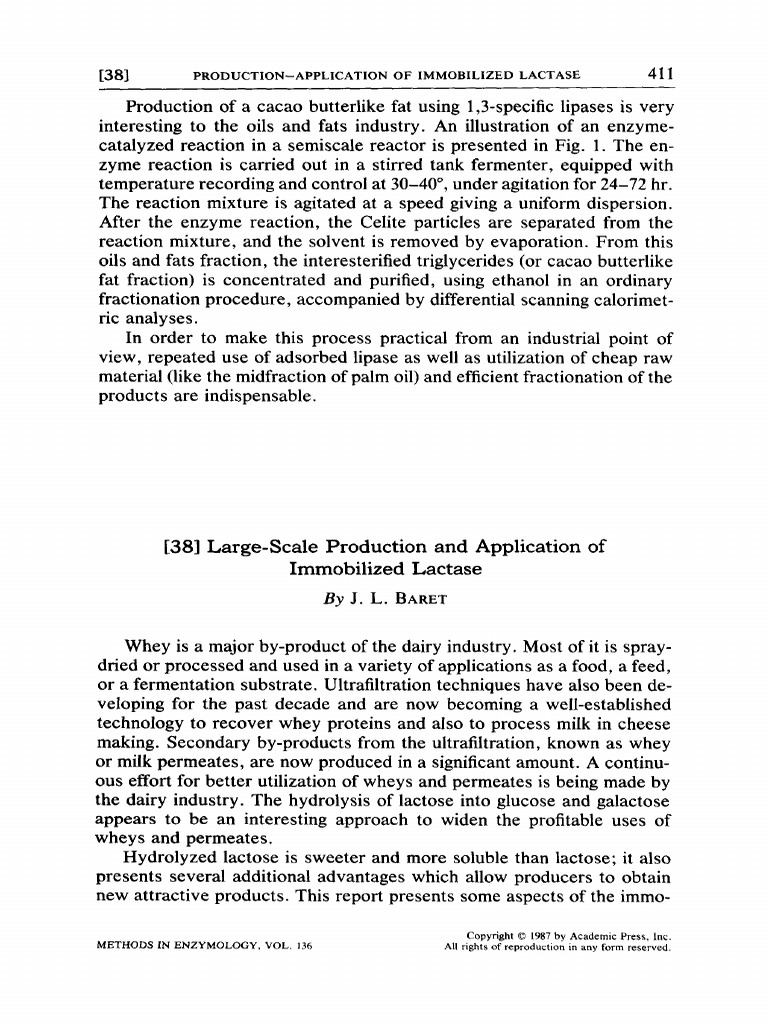 Large-Scale Production and Application of Immobilized Lactase | PDF ...