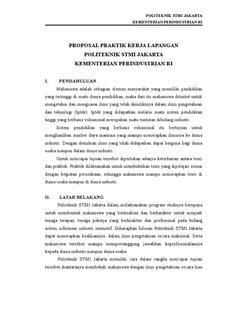 Proposal PKL STMI Jakarta di MKKSI | PDF