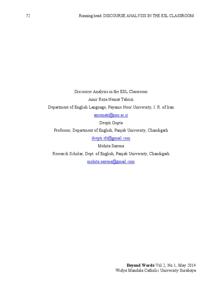 Discourse Analysis in ESL Teaching | PDF | Discourse | Second Language