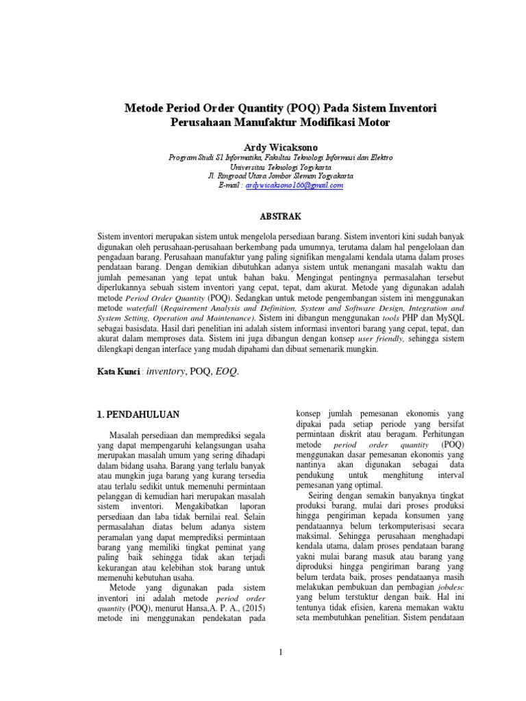 Metode POQ dalam Sistem Inventori | PDF