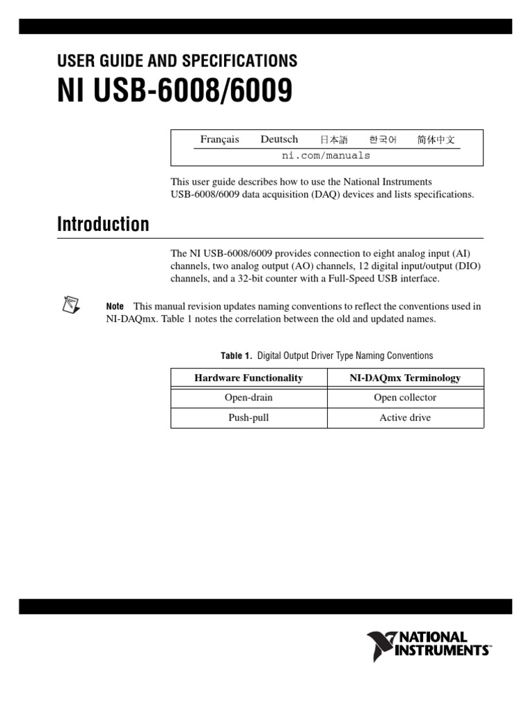 Manual NI6008 Electrical Connector Analog To Digital Converter