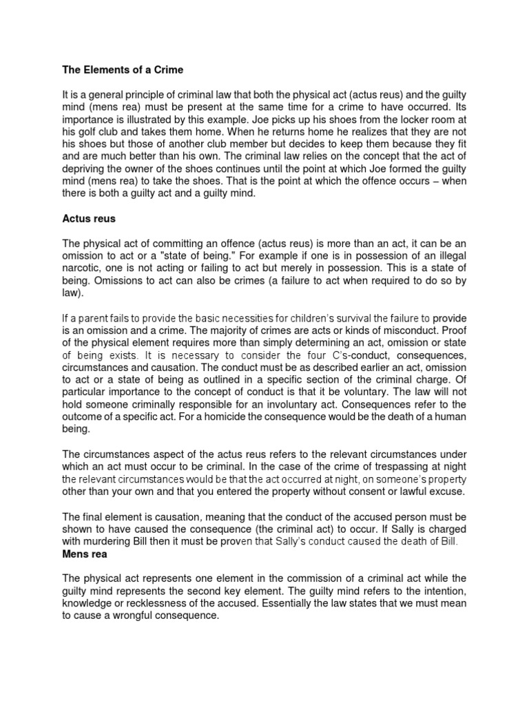The Elements of A Crime | PDF | Mens Rea | Intention (Criminal Law)