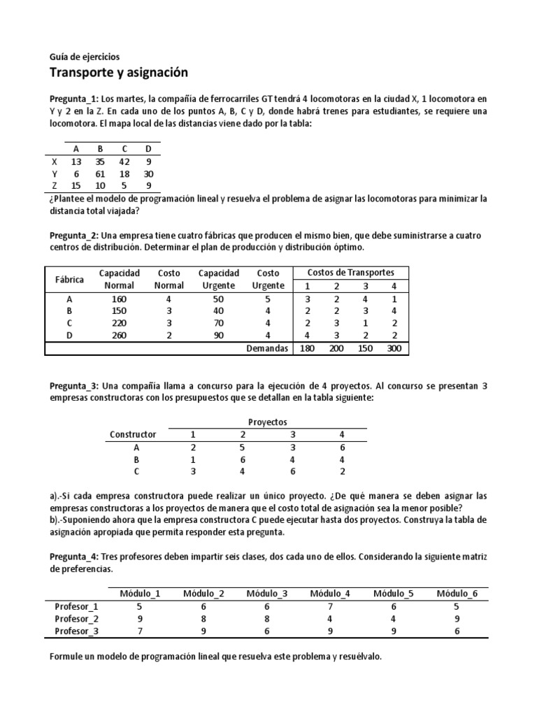 Problemas de Transporte y Asignacion PDF | Descargar gratis PDF ...