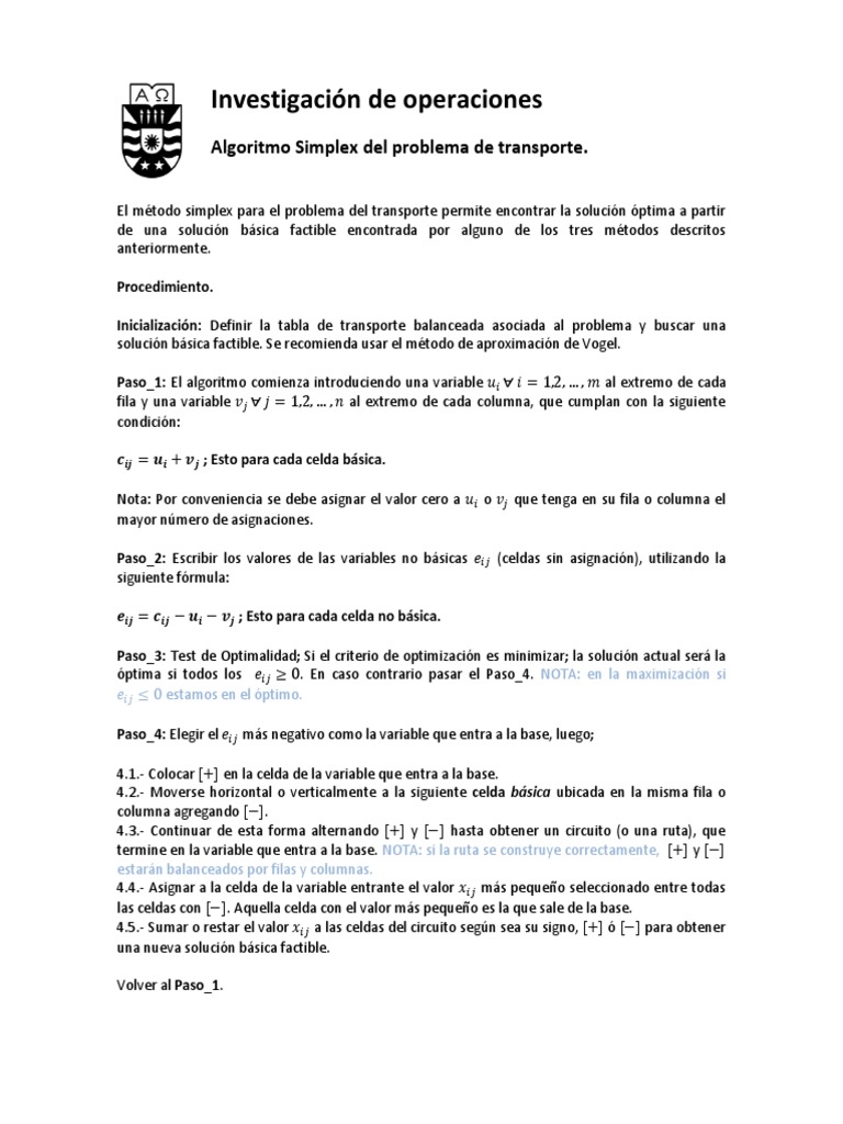 Método Simplex en Problemas de Transporte | PDF | Algoritmos y ...