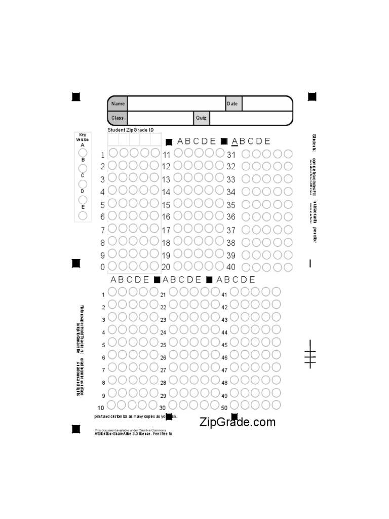 ZipGrade 50-Item Answer Sheet | PDF | Intellectual Works | Intellectual ...