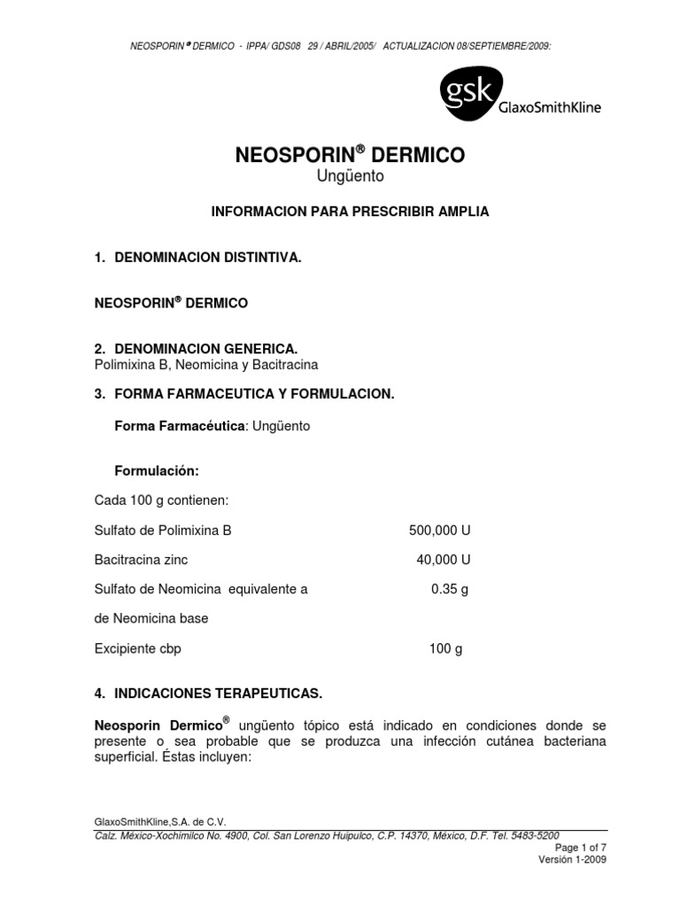 Neosporin Dermico PDF | PDF | Especialidades Medicas | Medicina CLINICA