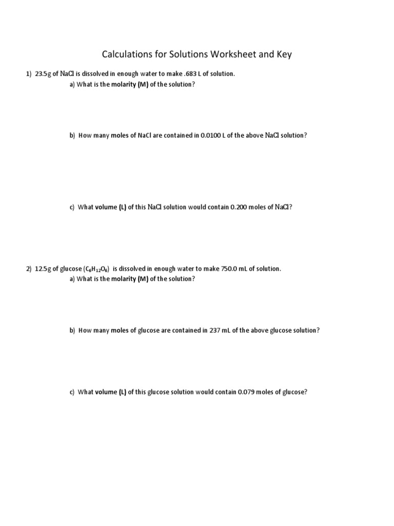 Molarity Molality Osmolality Osmolarity Worksheet And Key Current Mass Concentration Chemistry Chemical Substances