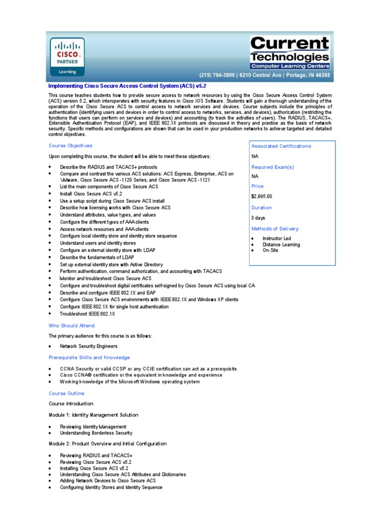 Implementing Cisco Secure Access Control System (ACS) v5.2 Course