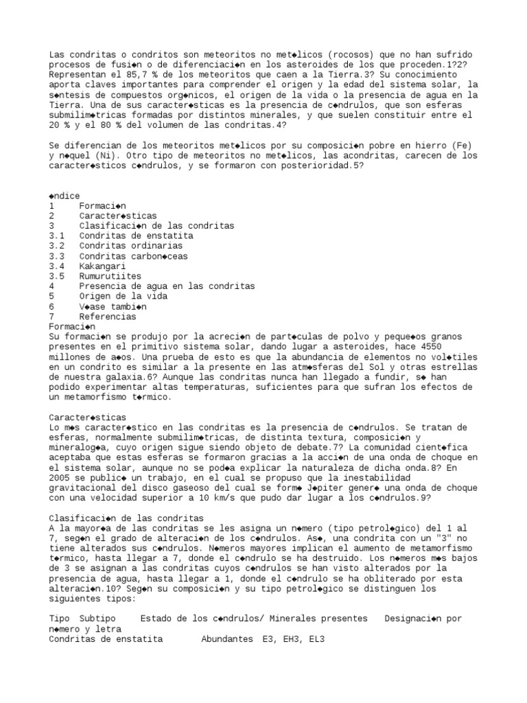 Condritas: Meteoritos y su Clasificación | PDF | Cuerpos del sistema ...