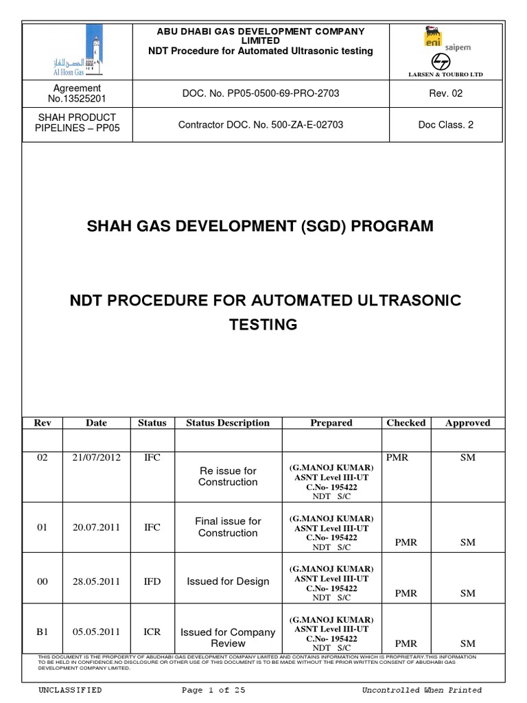 NDT Procedure for Automated Ultrasonic Testing | PDF | Nondestructive ...