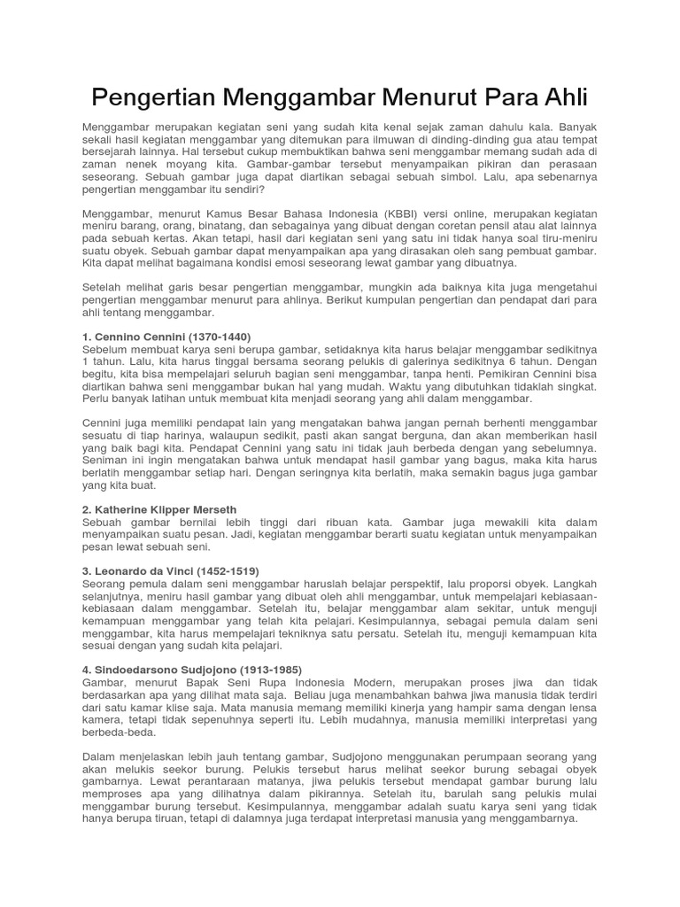 Pengertian Menggambar Menurut para Ahli | PDF