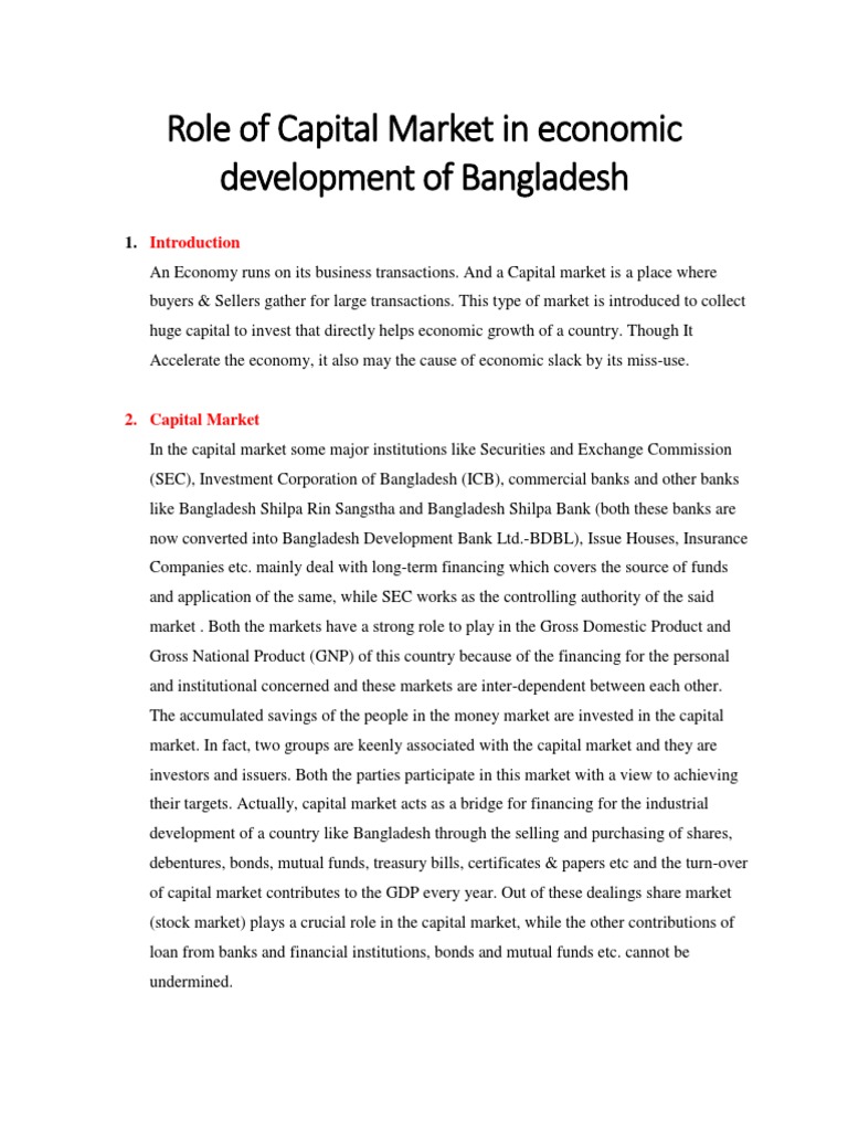 Role of Capital Market For Economic Development of Bangladesh | PDF ...