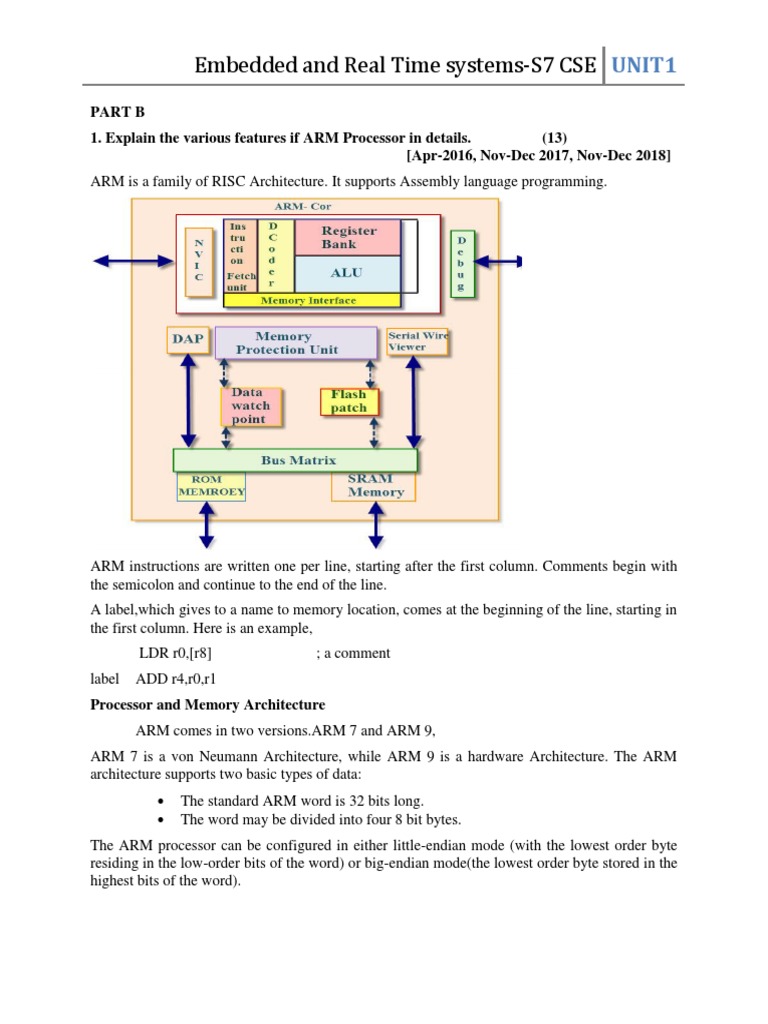 Embedded and Real Time Systems-S7 CSE: Unit1 | PDF | Arm Architecture ...