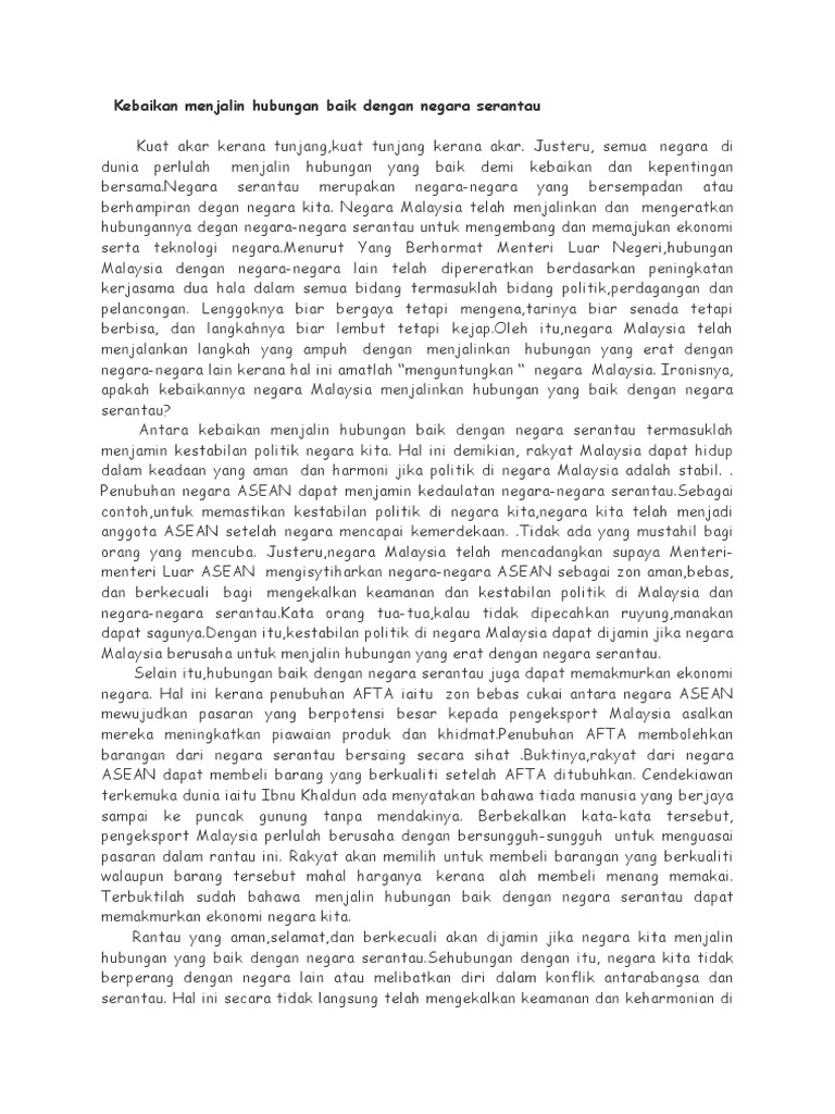 Kebaikan Menjalin Hubungan Baik Dengan Negara Serantau Pdf