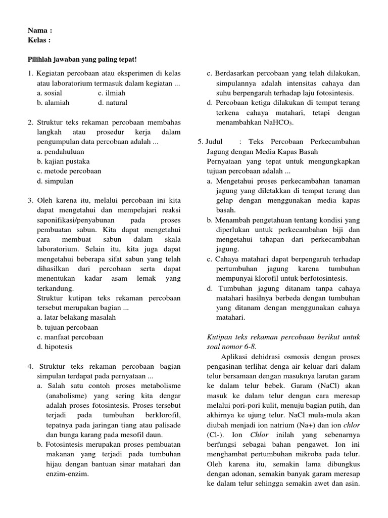 Soal Kalimat Tujuan Teks Percobaan Kls 9 Jawabanku Id