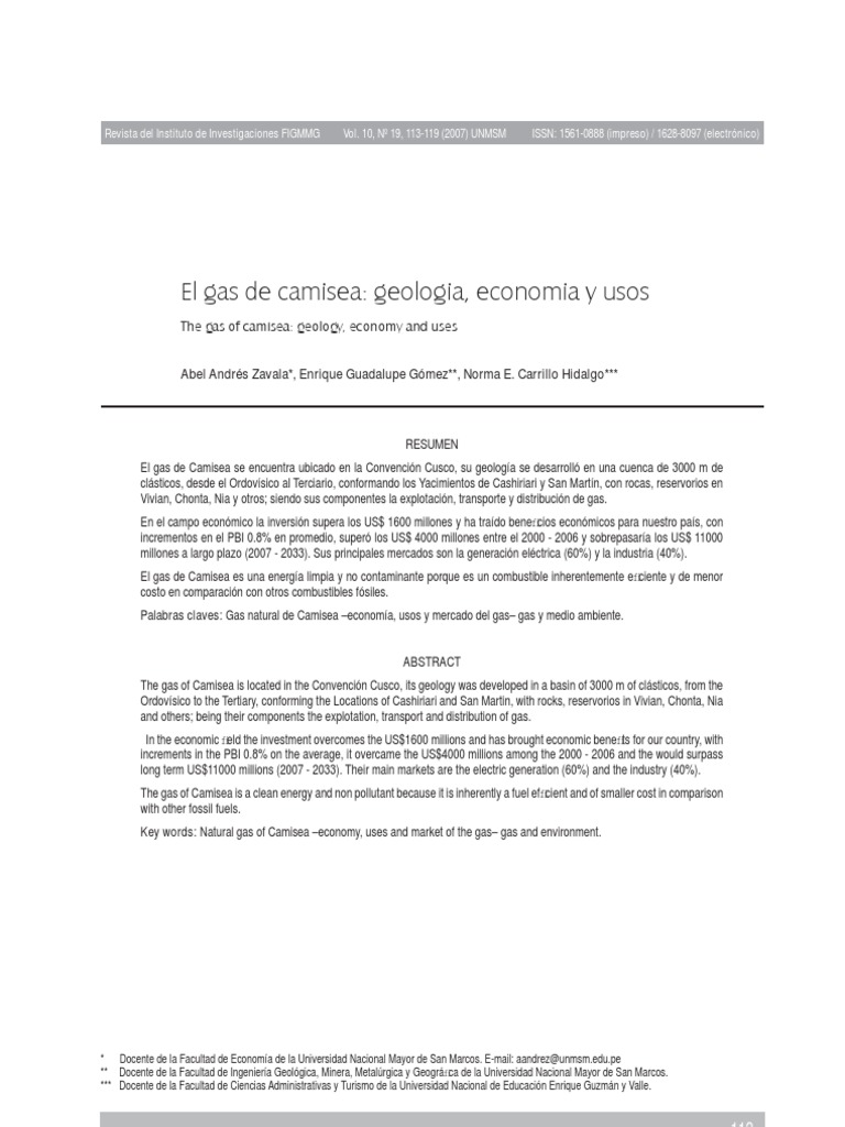 Gas de Camisea: Geología y Economía | PDF | Gas natural | Química