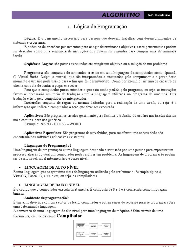 Lógica de Programação e Algoritmos | PDF | Algoritmos | Linguagem de ...