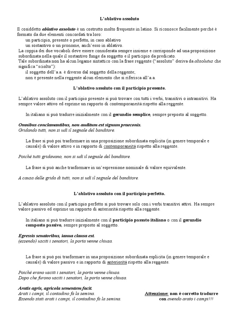 Come Si Traduce L Ablativo Assoluto