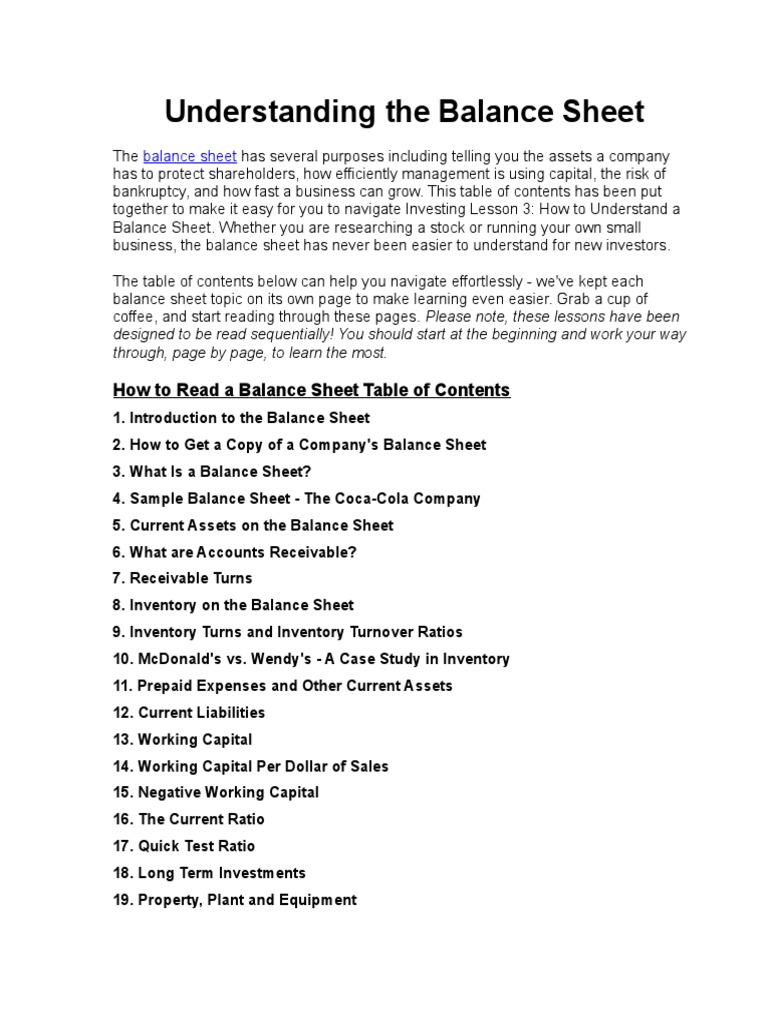 Understanding The Balance Sheet | PDF | Balance Sheet | Working Capital