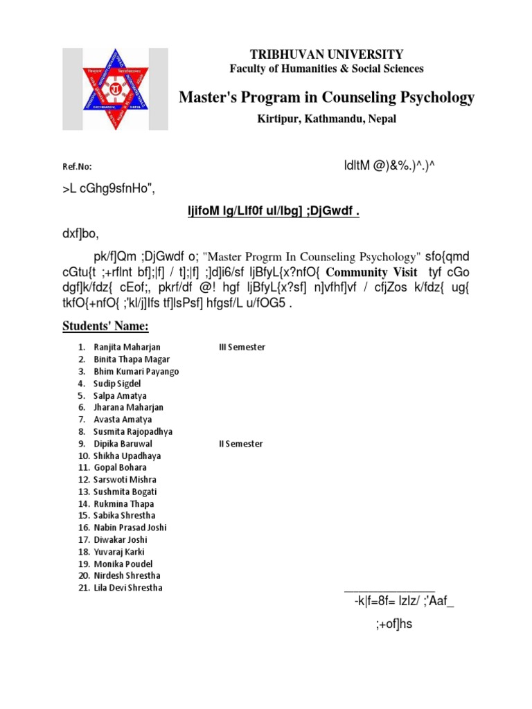 Master's Program in Counseling Psychology Tribhuvan University PDF