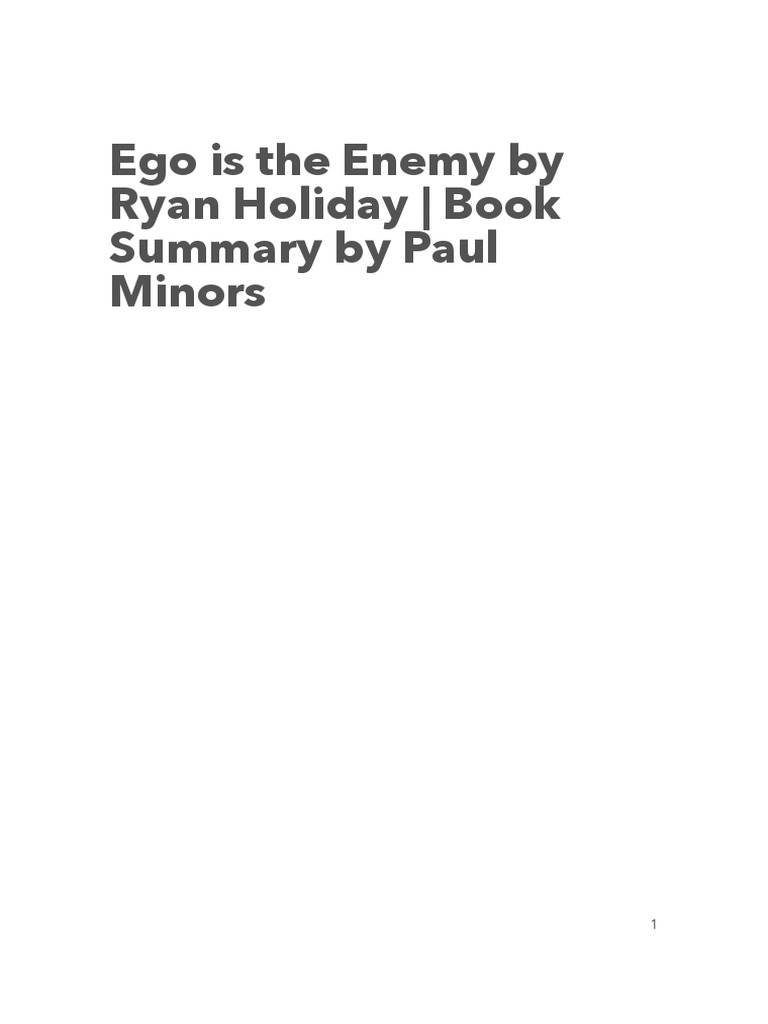 Ego is the Enemy: Book Summary | PDF | Narrative | Reason