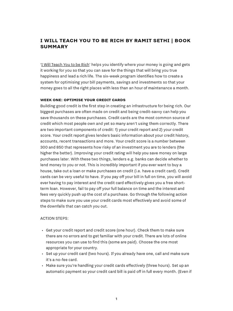 I Will Teach You To Be Rich by Ramit Sethi Book Summary PDF | PDF | 401 ...