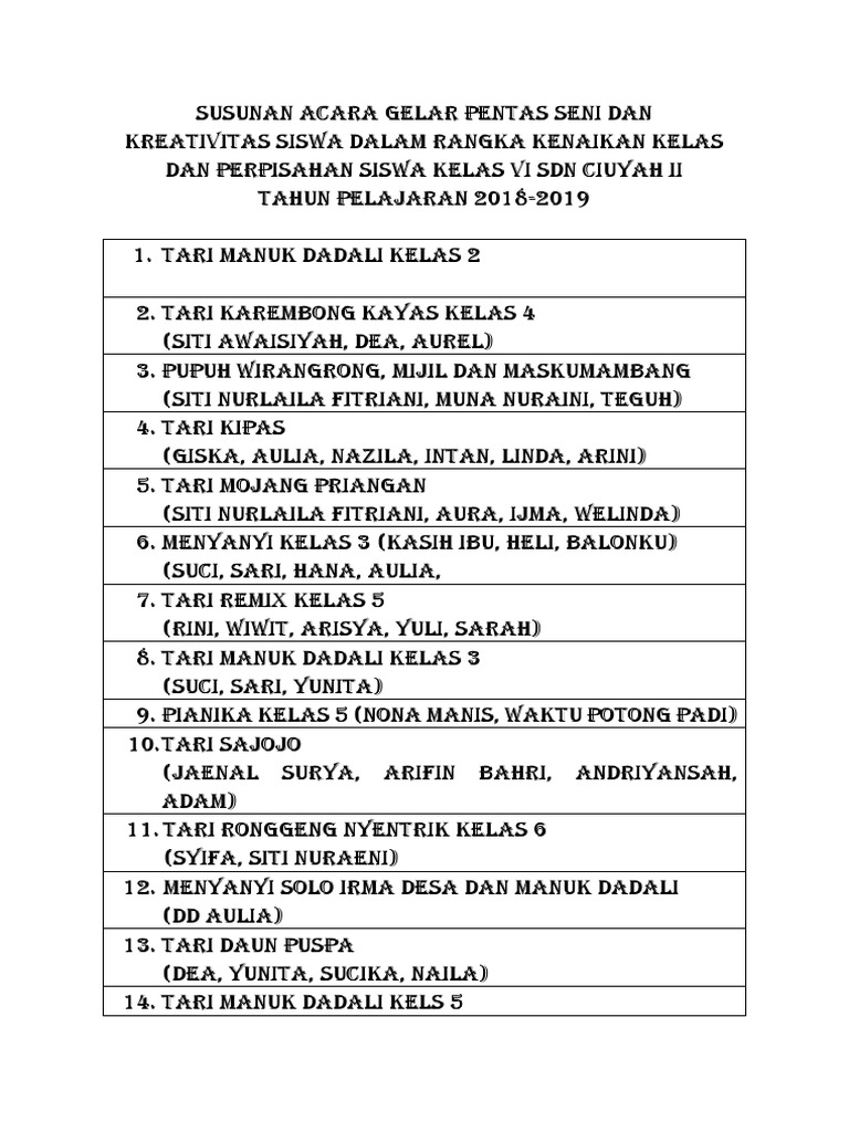Susunan Acara Pentas Seni Masnurul