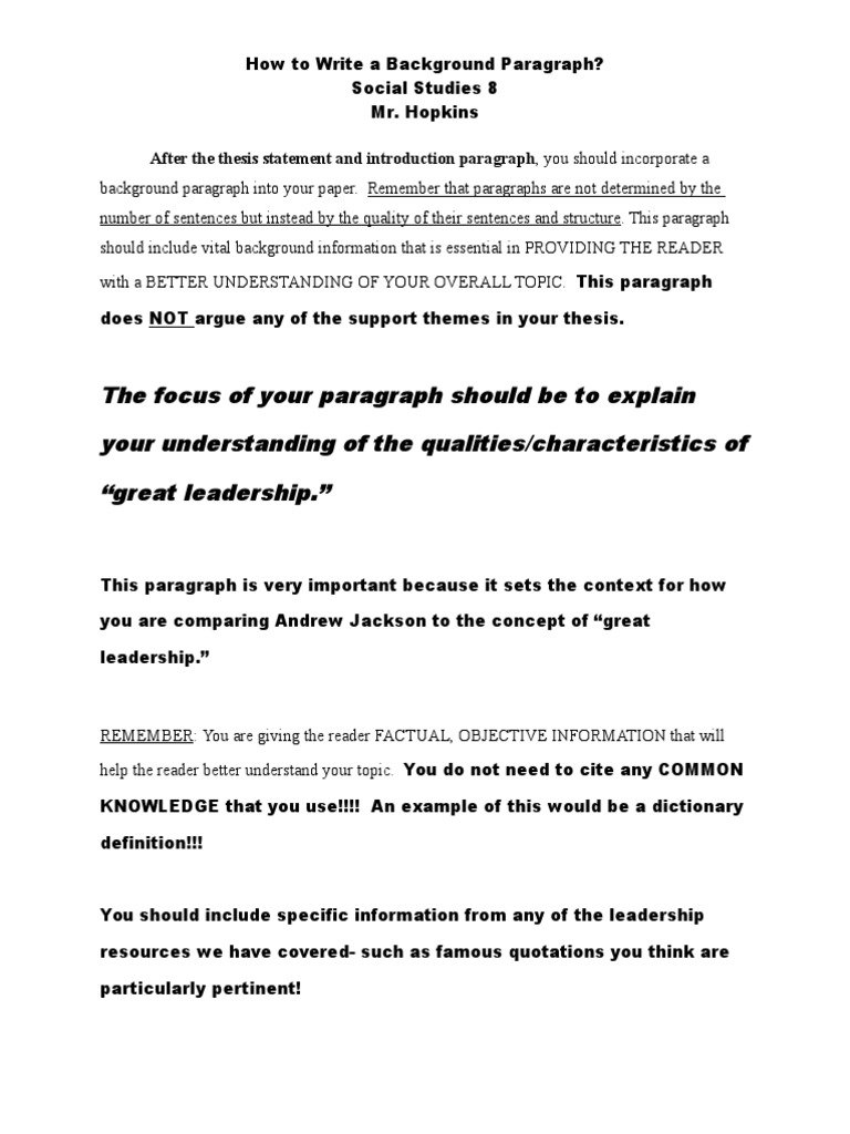 How To Write A Background Paragraph | PDF