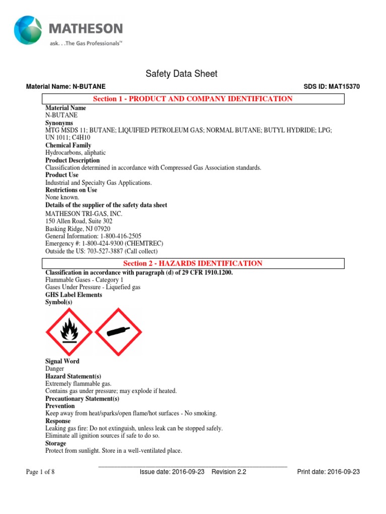 Sds of Butane PDF Firefighting Personal Protective Equipment