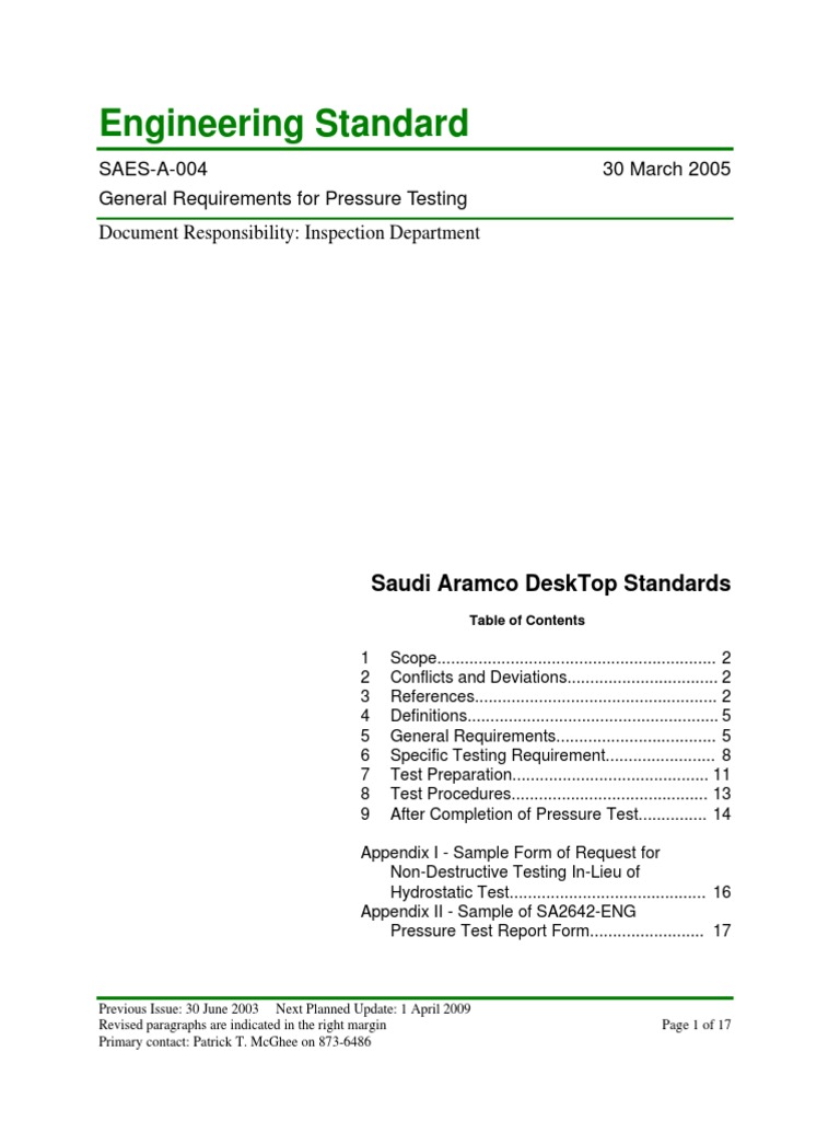 SAES-A-004. General Requirements For Pressure Testing PDF | PDF ...