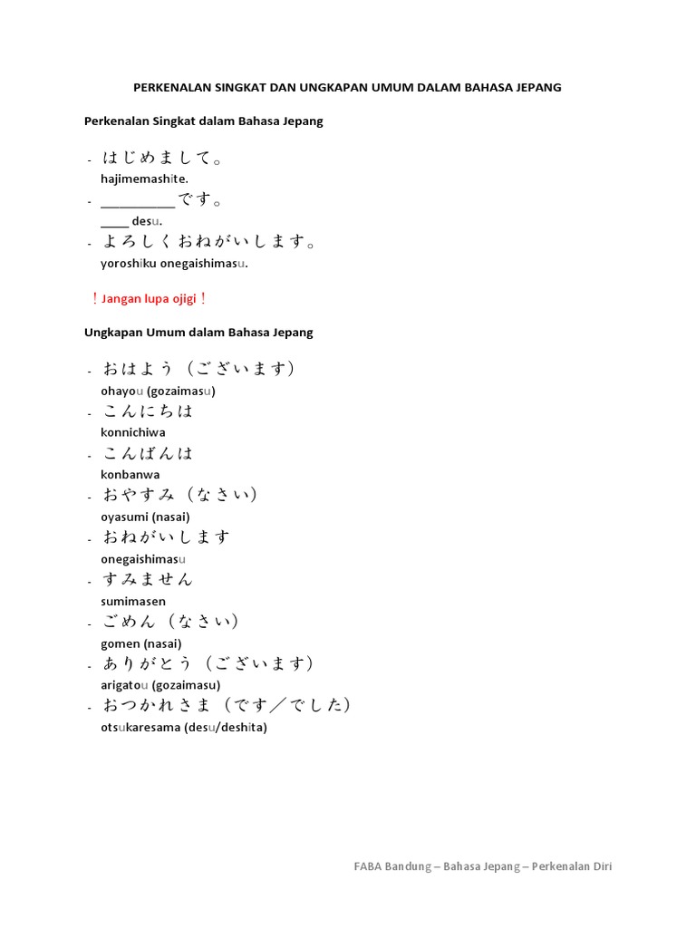 190427 Faba Jepang Perkenalan Singkat Dan Ungkapan Umum Dalam Bahasa Jepang Pdf