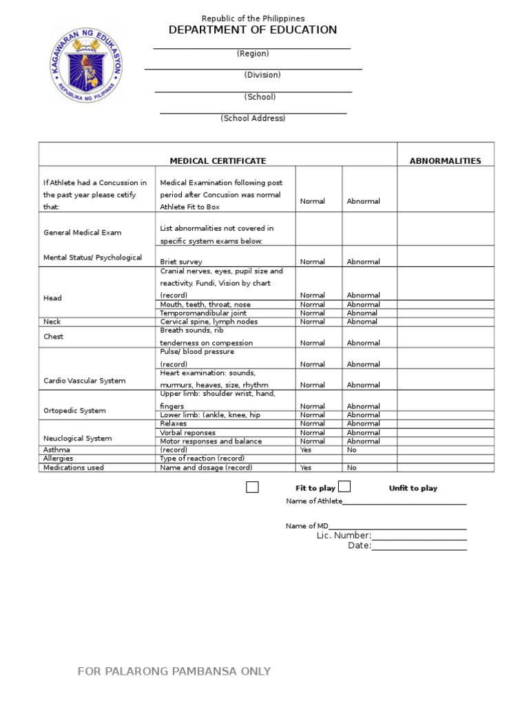 2017 MedicalCertificate For Boxing 2 PDF Physical Examination