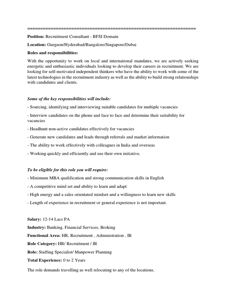 Some of The Key Responsibilities Will Include PDF