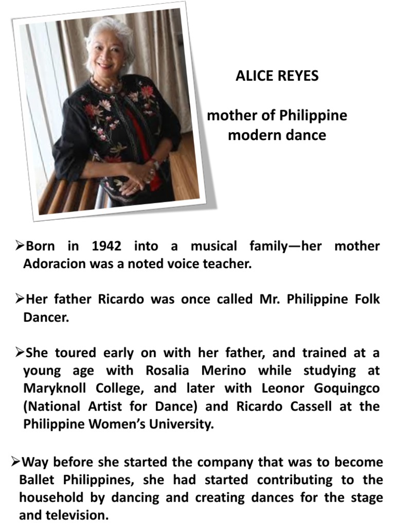 Alice Reyes: Mother of Philippine Dance | PDF | Ballet | Dances