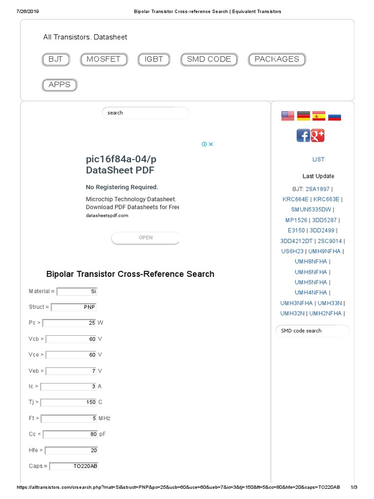 Bipolar Transistor CrossReference Search Equivalent Transistors