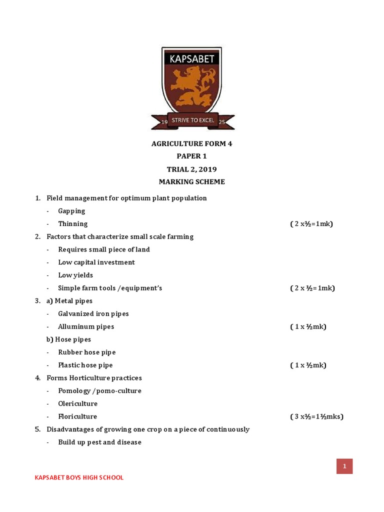 Agriculture P1 Marking Scheme Pdf Weed Agriculture