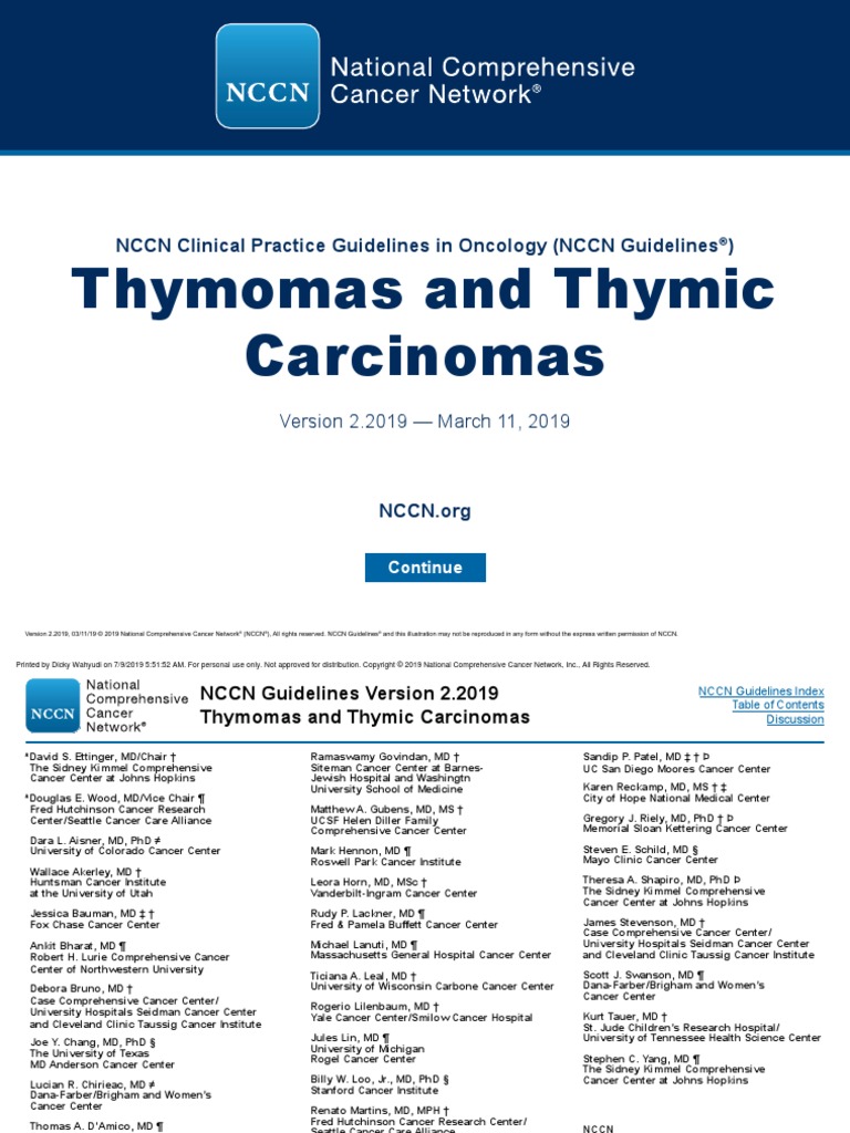 Thymomas And Thymic Carcinomas Nccn Clinical Practice Guidelines In