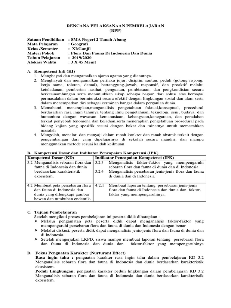 Rpp Kd 3 2 Menganalisis Sebaran Flora Dan Fauna Di Indonesia Dan Dunia