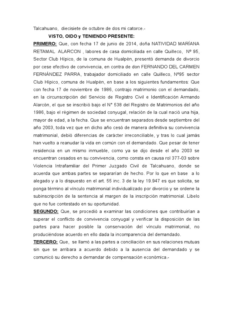 Sentencia Divorcio | PDF | Divorcio | Matrimonio