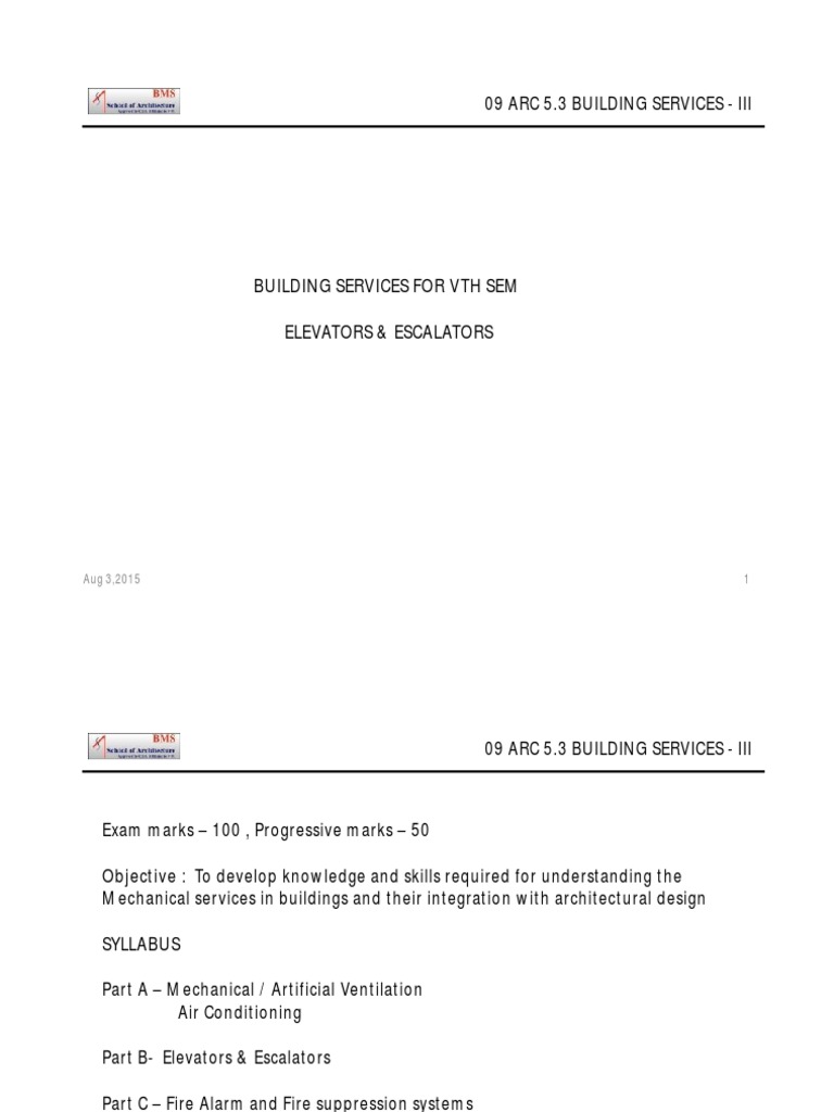 Building Services: Elevators & Escalators | PDF | Elevator | Stairs