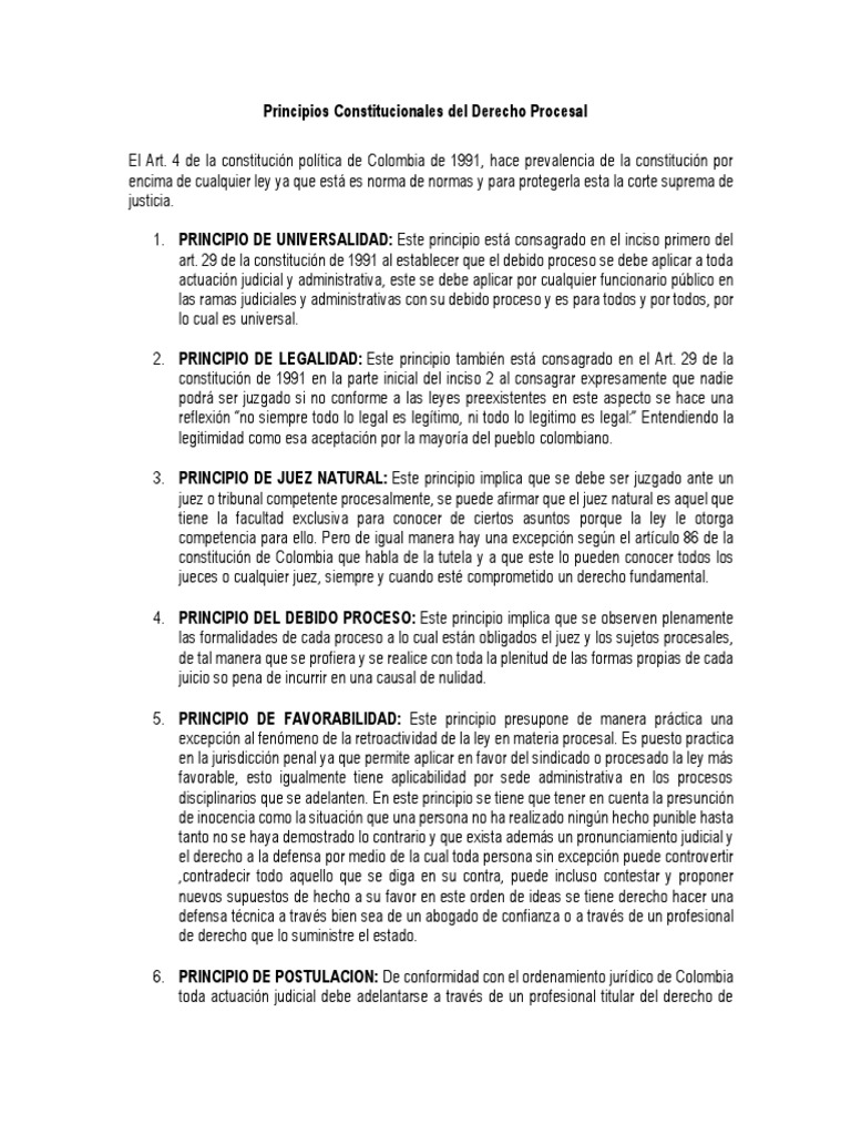 Principios del Derecho Procesal Colombiano | PDF | Debido al proceso ...