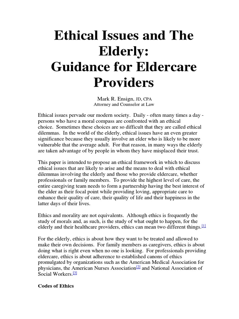 Ethical Issues and The Elderly | PDF | Autonomy | Elderly Care