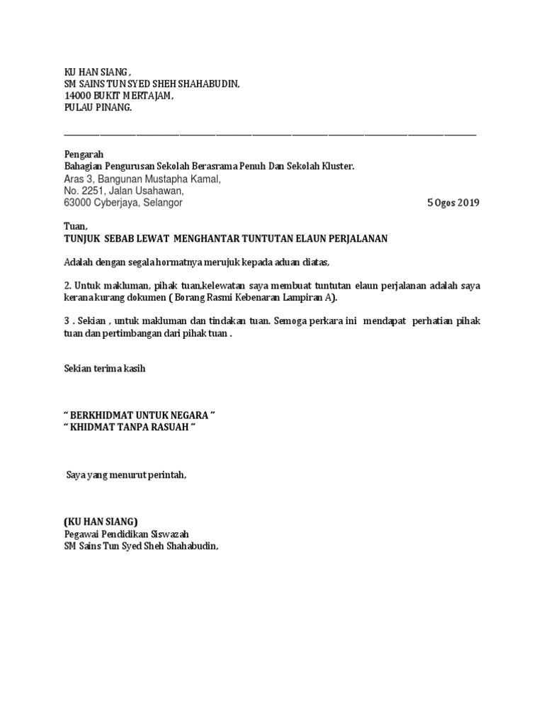 Surat Tunjuk Sebab Lewat Hantar Claim Pdf