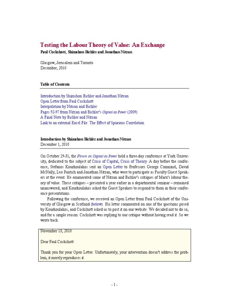 Testing The Labour Theory | PDF | Prices | Labour Economics