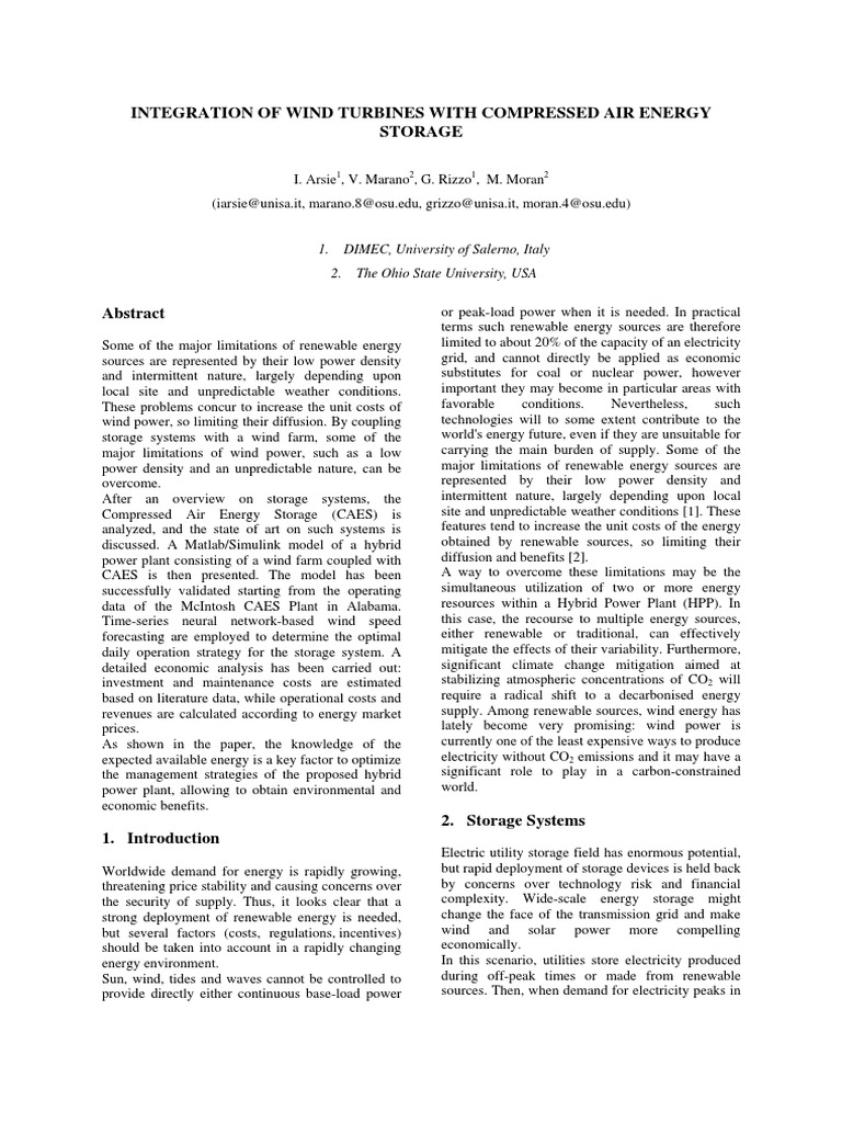 Integration of Wind Turbines With Compressed Air Energy Storage | PDF ...