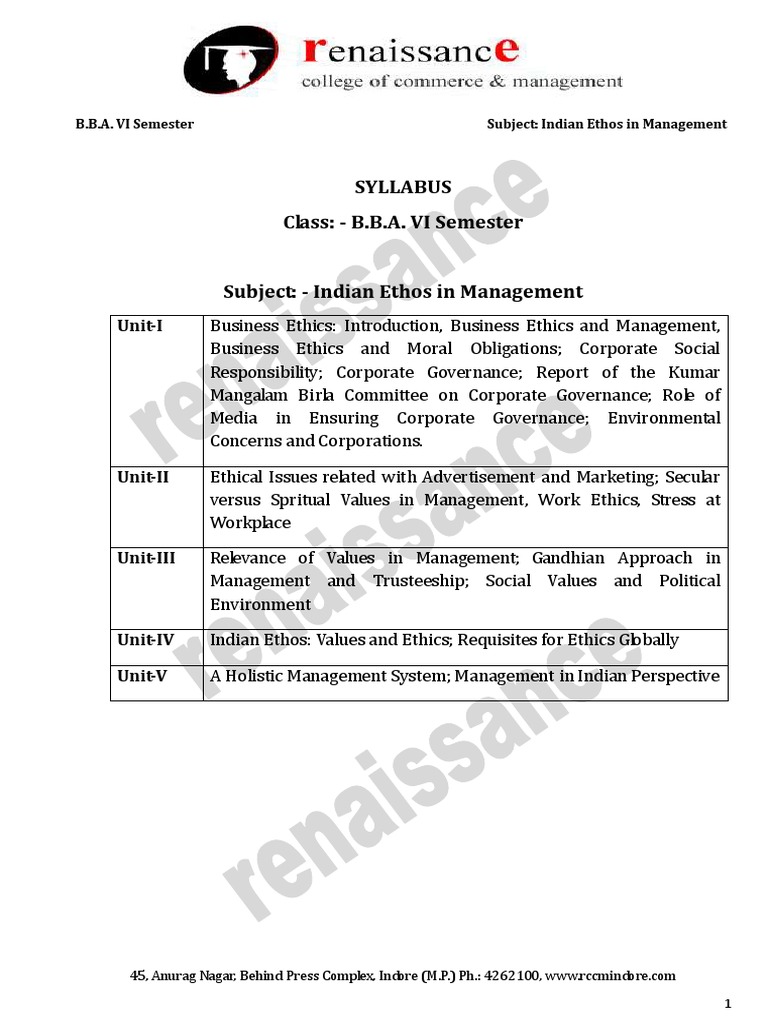 Indian Ethos In Management 1 Pdf Corporate Social Responsibility